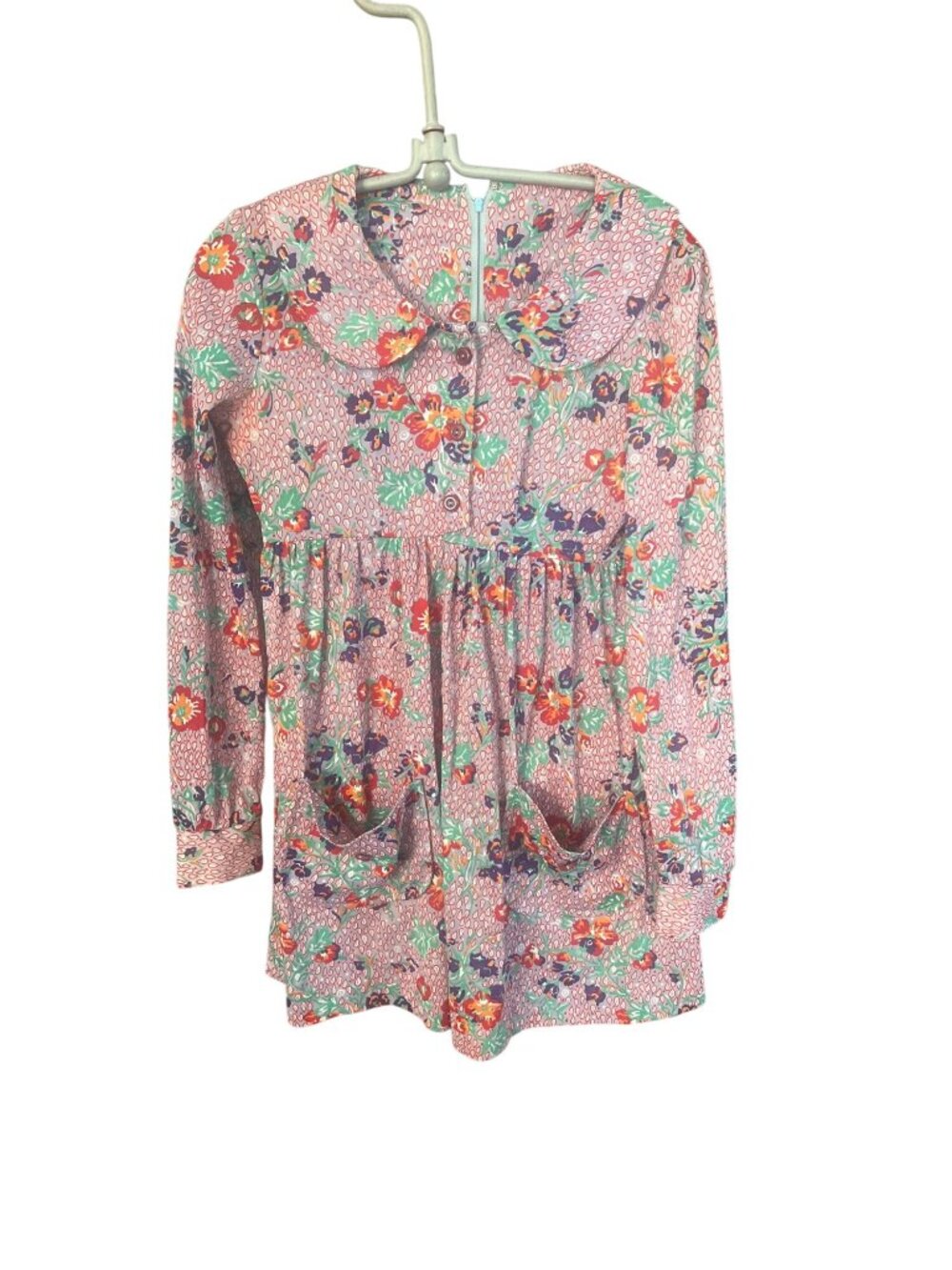 Floral Vintage Long-Sleeve 60's Mini Dress With Peter Pan Collar  Pockets Hippie